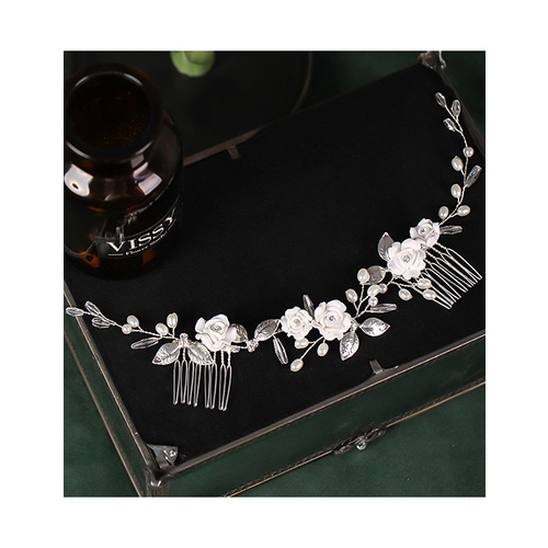 LRC Aksesoris Rambut Fashion White Handmade Pearl Flower Resin P65615