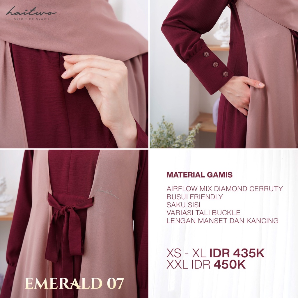 Haitwo Emerald 07 Bahan Airflow mix Diamond Ceruty Dress Syar'i set Hijab Fashion Muslimah Modern