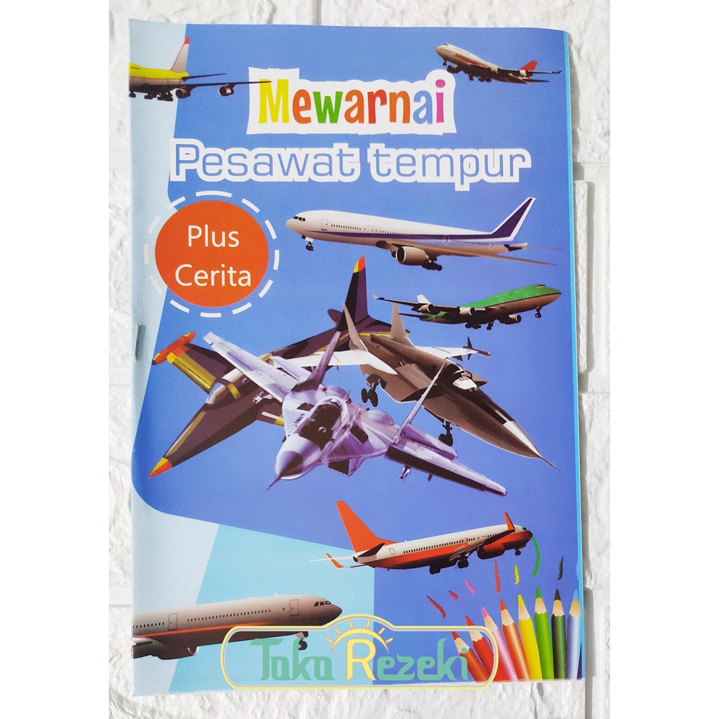 Buku Mewarnai Buah/hewan/transportasi Dan Belajar membaca cerita, Menulis, dan berhitung seri 1-Pesawat&Cerita