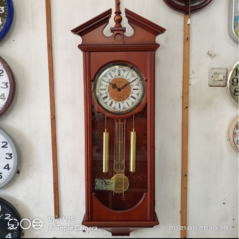 jam dinding bunyi Westminster WELLiNGToN angka Romawi kuno full kayu