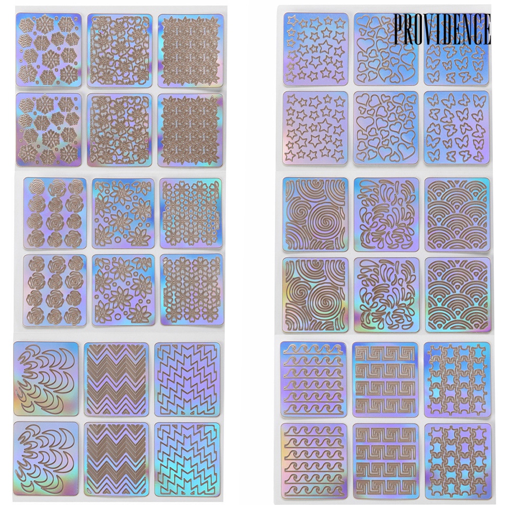 Providence 12 Sheets Stripes Wavy Hollow Printed Stamp Nail Art Templates Manicure Tool