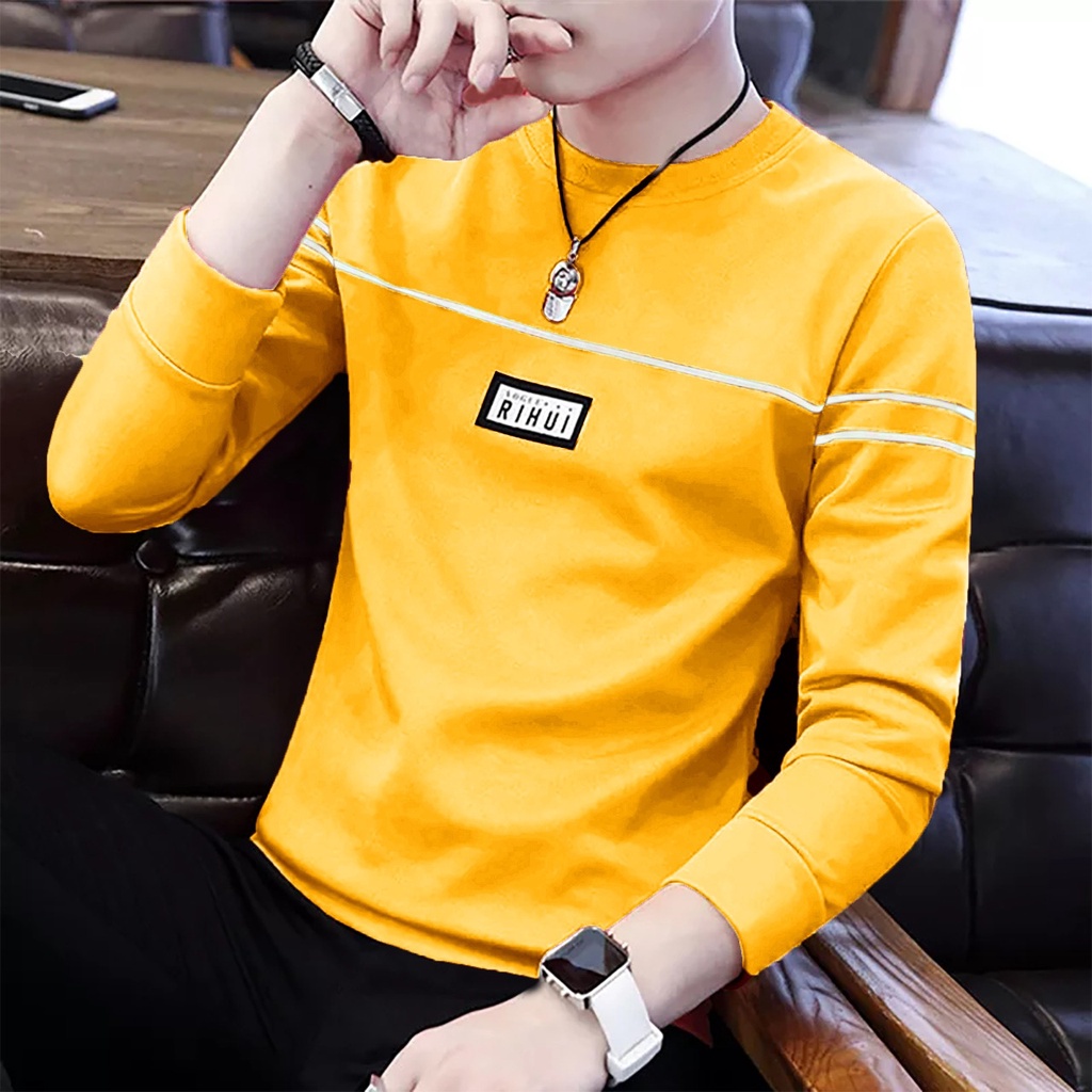 KIYOWO-Baju Sweater Rihui Pria Lengan Panjang Pria