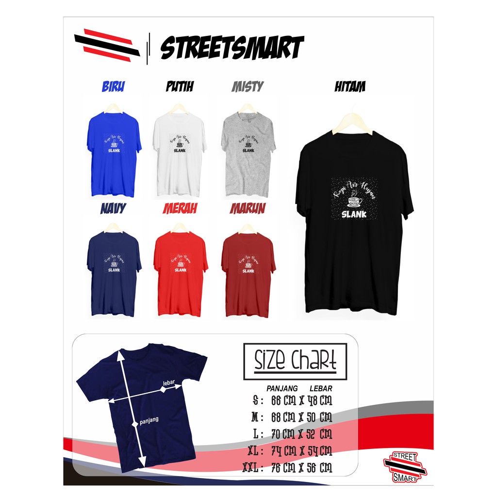 kaos distro slank kopi air hujancotton combed 30s 7 varian warna