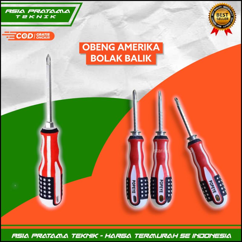 Obeng 2 way Multi Size Motif USA amerika obeng plus obeng