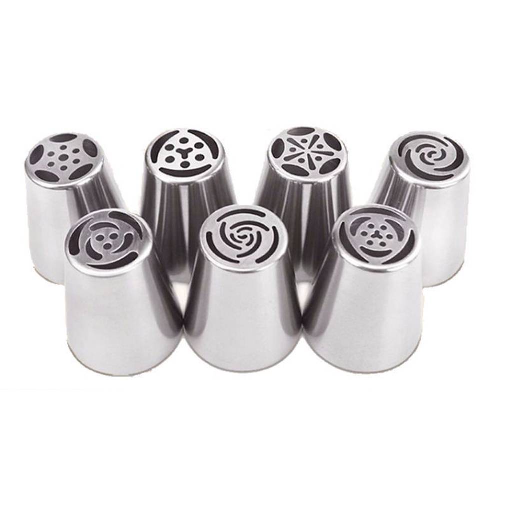 7pcs / Set Spuit Piping Icing Bahan Stainless Steel Untuk Dekorasi Kue