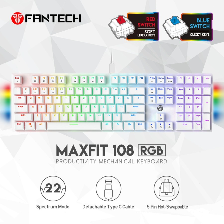 Fantech MAXFIT108 / MK855 White RGB Hotswap Mechanical Gaming Keyboard