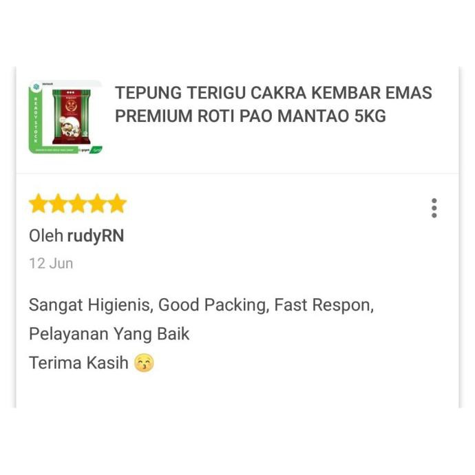 

Tepung Terigu Cakra Kembar Emas Premium Roti Pao Mantao 5Kg