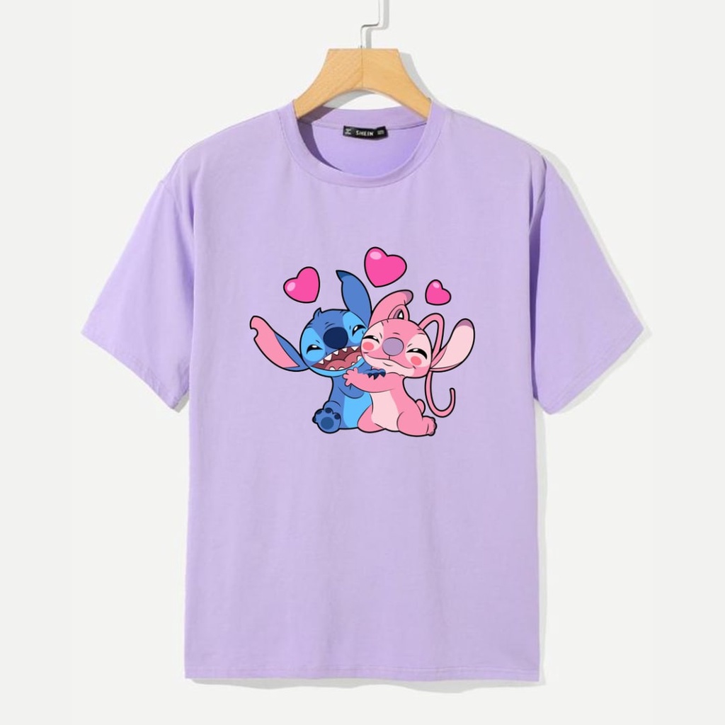 Clothing May - Kaos Stich Love Kaos Koas Dewasa Anak Karater Distro Kekinin T Shirt Tshirt T-Shirt Premium Murah Unisex Wanita Perempuan Pria Laki-Laki Cowok Cewek Bahan Cotton Combed 30S Katun Kombed Sablon Dtf Murah Premium Oversize Kaus Oblong