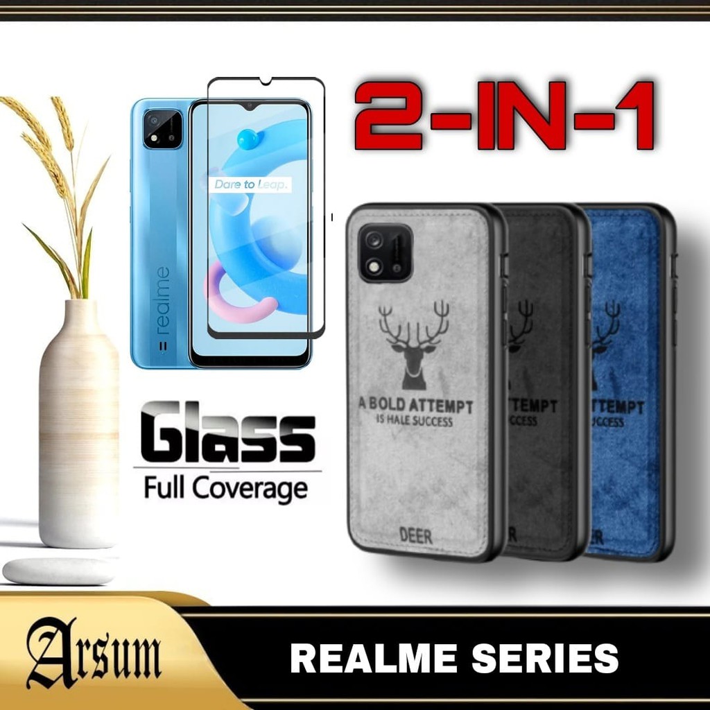 Case DEER Samsung Realme C12 C25 C20 C15 Narzo 30A Softcase Motif Jeans Casing Handphone Free Tempered Glass Layar