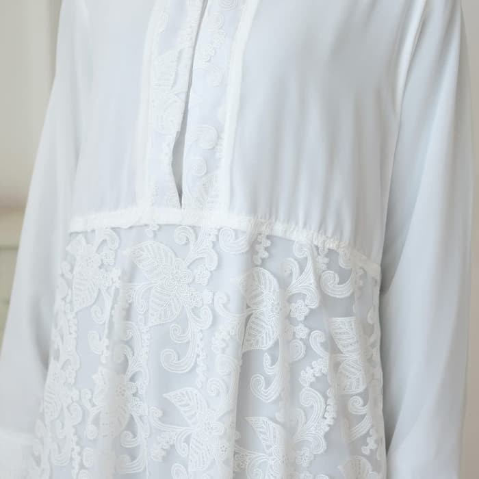 Gamis Putih Premium AGNES Baju Gamis Wanita / Gamis Brukat / Gamis Putih / Baju Muslim 814