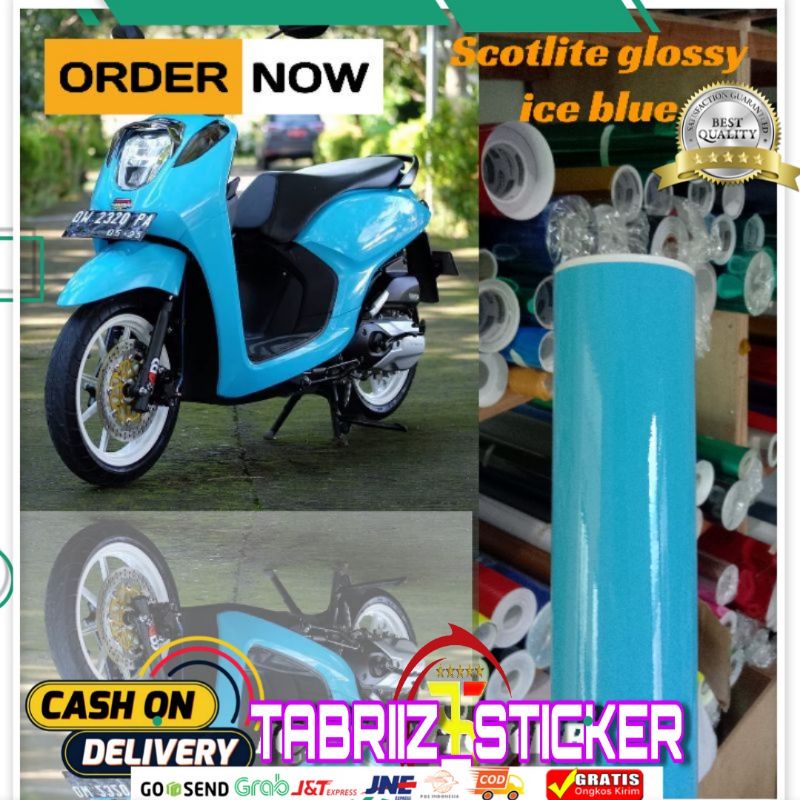 skotlet motor biru toska stiker skotlet biru toksa glossy dan doff merk profix