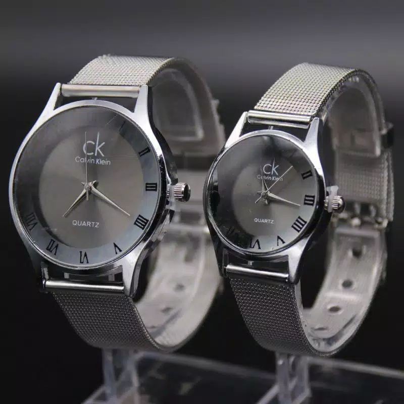 Jam tangan pasangan cauple stainless pasir roaund putih