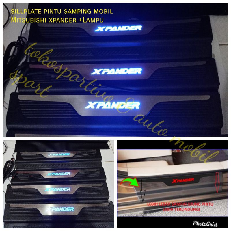 Sillplate samping pintu mobil Mitsubishi Xpander Pakai Lampu model full body warna tulisan biru