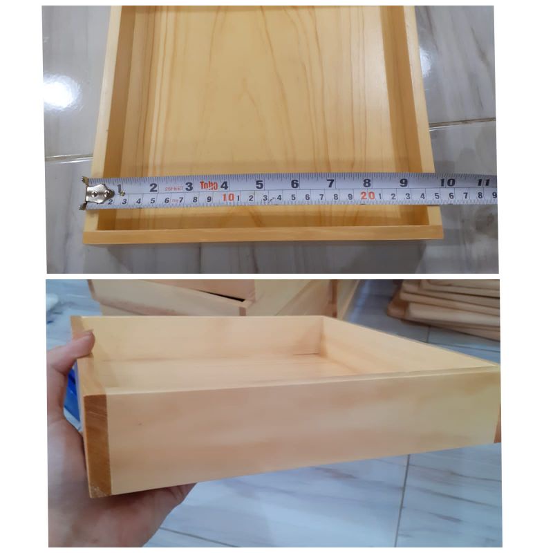 Baki Kayu / Nampan Kayu Pinus 25x25x5 cm Tanpa Lubang