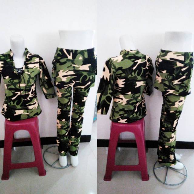Setelan baju senam aerobik panjang ARMY muslimah lapangan