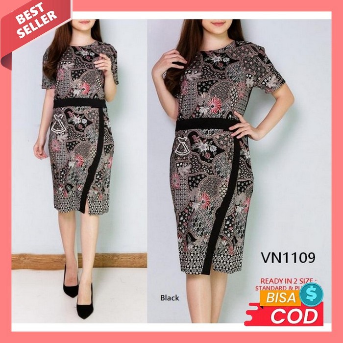 Baju Dress Wanita Trandy Terbaru 2021 Model Kekinian Dress Lengan Pend Vn1109 - Dress Batik Wanita M