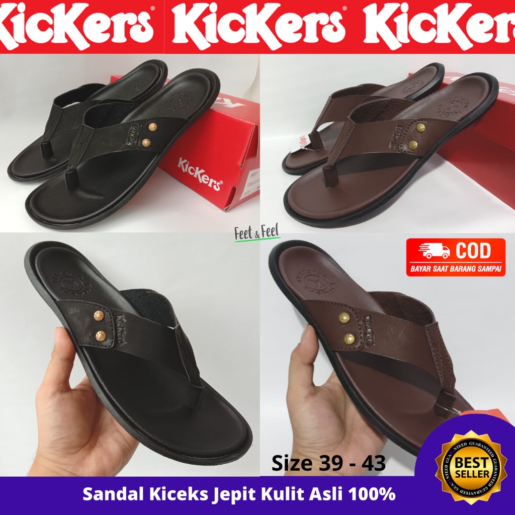 Kickers Sandal Jepit Pria - Sendal Kulit Asli Original 100% - Sandal Cowok Kulit Formal Santai