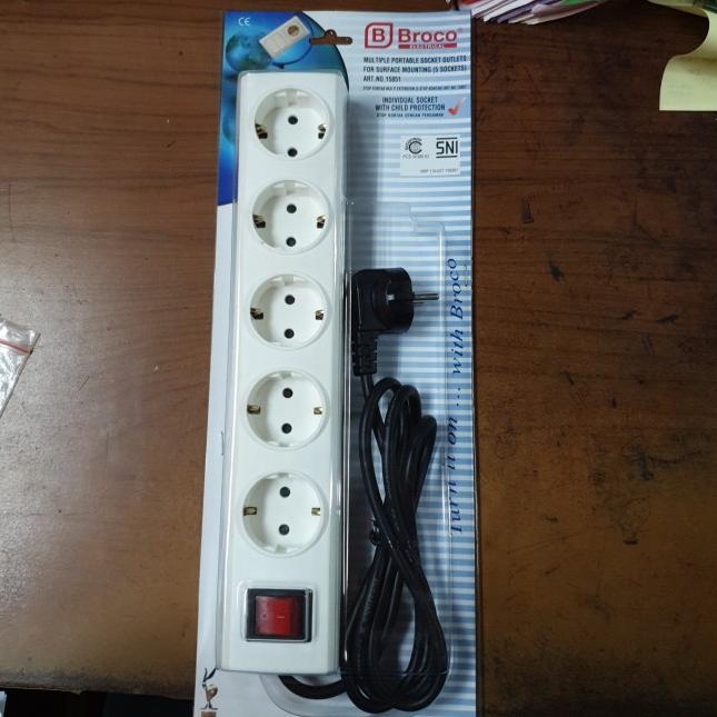➾ Stop kontak 5 lbg CP 15851 + Kabel + saklar - BROCO ♝