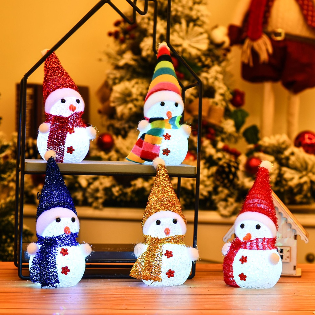 [Christmas Products] Xmas LED Decorative Glowing Colorful Plastic Particle Crystal Snowman Doll Lights