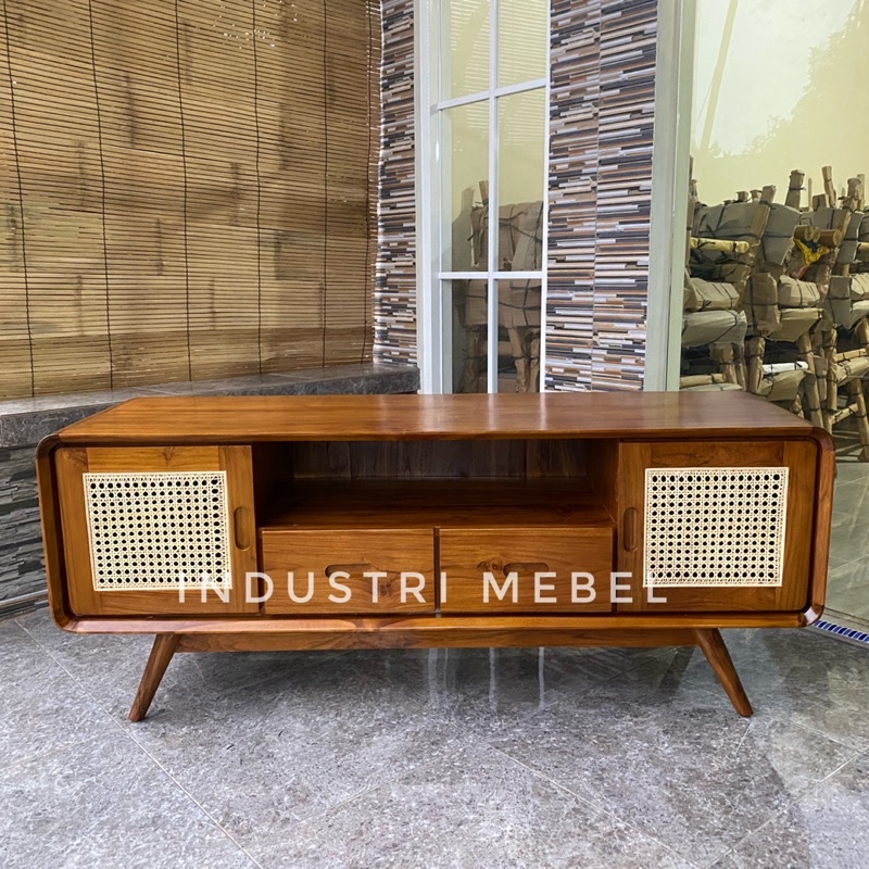 Jual Meja Tv Retro Scandinavian Rotan Bufet Tv Jati Minimalis Modern