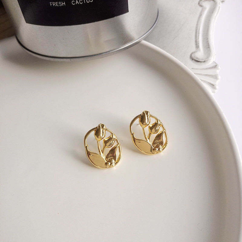 Gaya Korea 925 perak pin anting-anting wanita logam mawar stud anting-anting desain pribadi sederhan