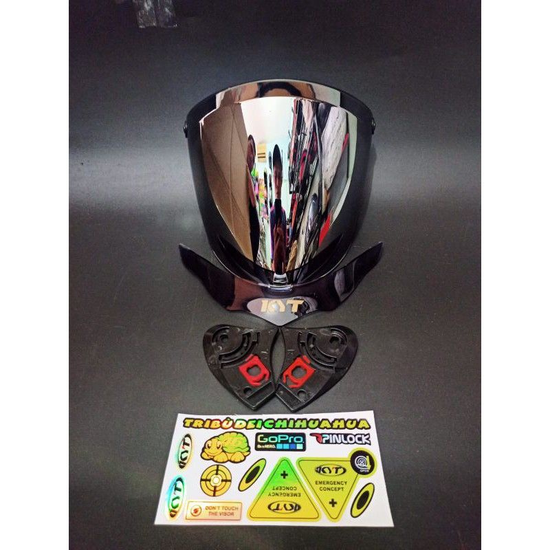 Paket Flat visor kyt dj maru iridium + spoiler kyt dj maru + rachet + sticker Visor