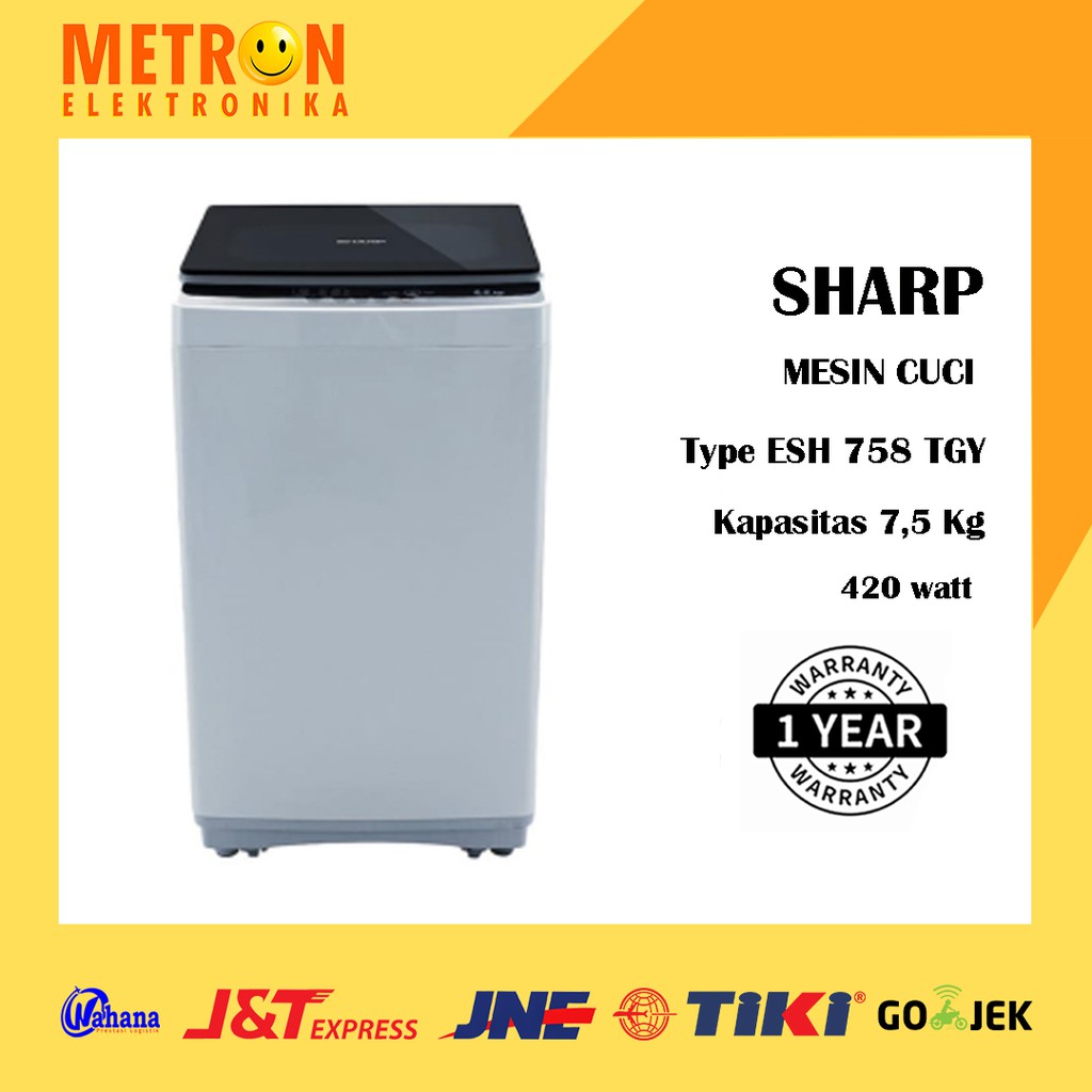 SHARP ES-H 758 T GY - MESIN CUCI TOP LOADING 7.5 KG / ESH758TGY