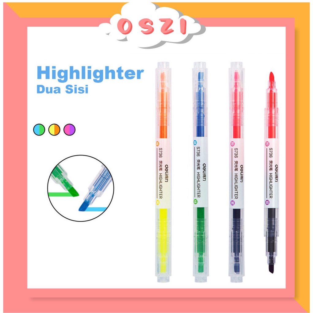 

❄ OSZI ❄ Highlighter Ujung 2 Warna Warni Pulpen Dua Sisi Double Side Highlighter S010