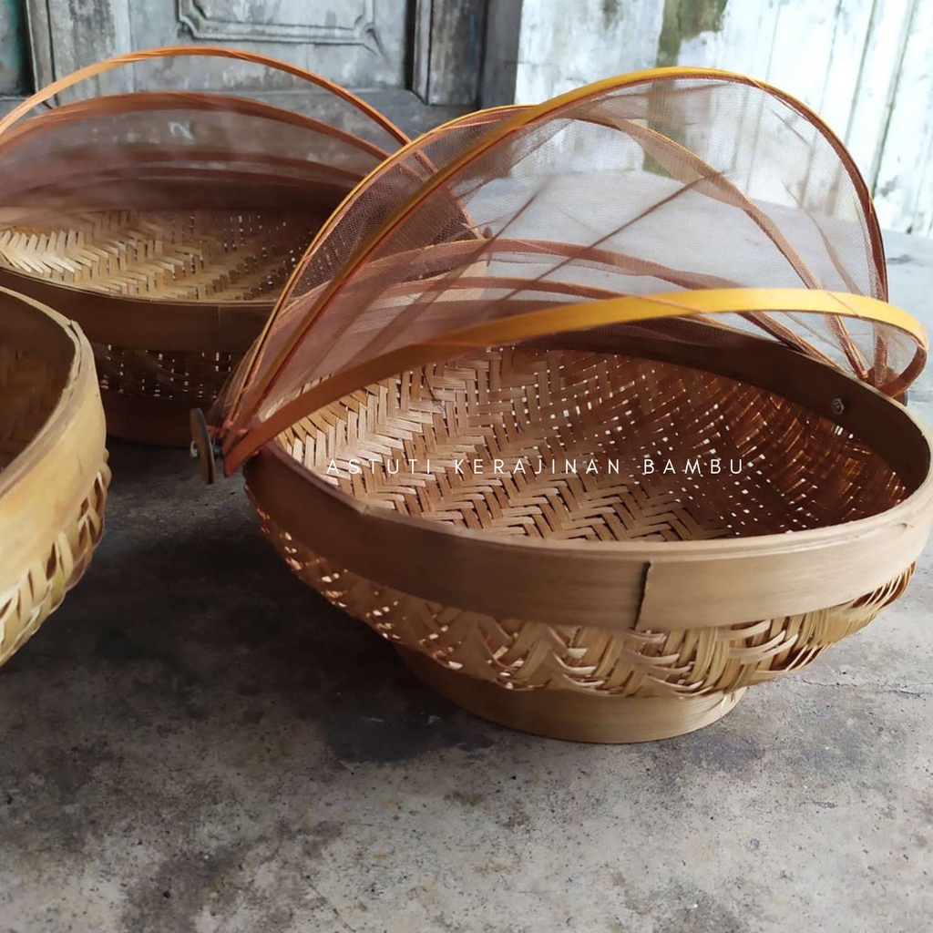 Tudung Saji Bulat Cekung S/Tudung Saji Bambu/Anyaman Bambu/Besek/Tudung Saji Makanan/Hampers Seserah