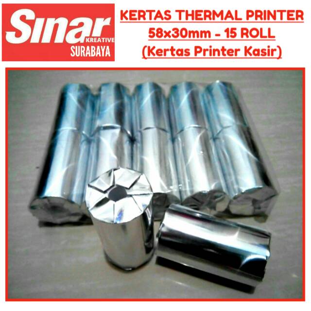 

KERTAS THERMAL PRINTER 58x30mm - PAKET 15 ROLL (Kertas Printer Kasir)