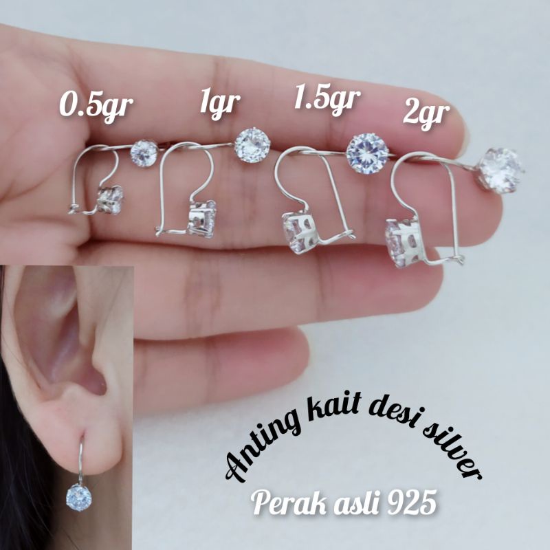 ANTING DESI MATA SATU LAPIS MAS PUTIH S925