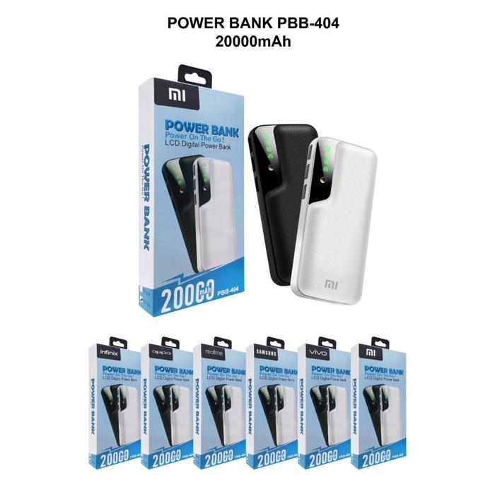 Powerbank PBB-404 Brand 20000mAh LCD Digital 3Output Lampu Senter PBB404 Baterai Besar