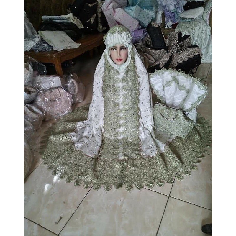 Mukena Sutra Paris Renda Keong Tas Behel Sajadah