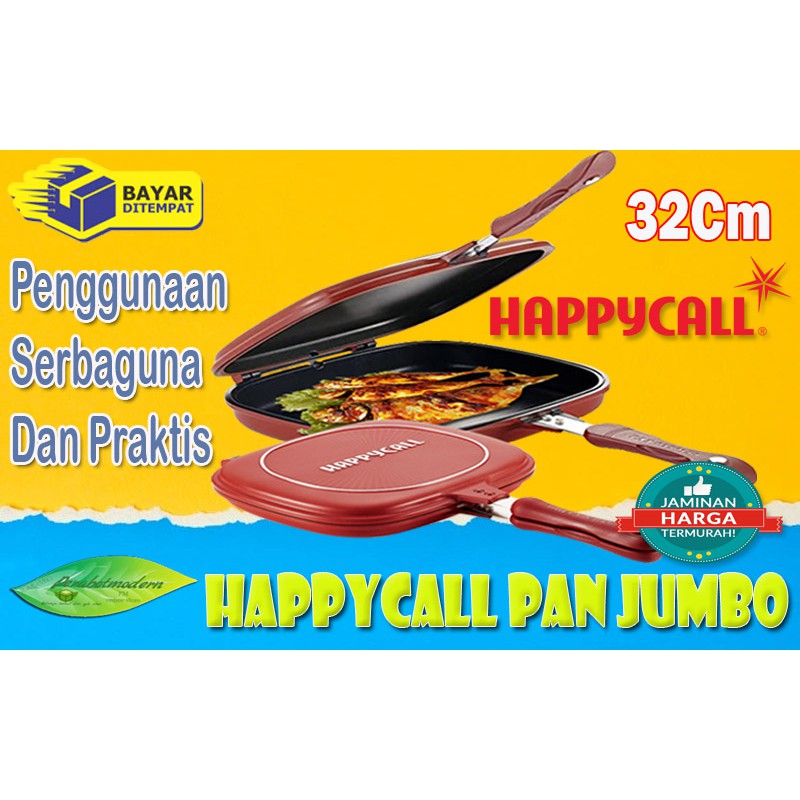 [ COD ] HappyCall Pan Jumbo Original Korea 32cm / Happy call pan / wajan penggorengan teflon bolak balik anti tumpah dan lengket goreng ayam ikan tumis sayur bbq steak yakiniku