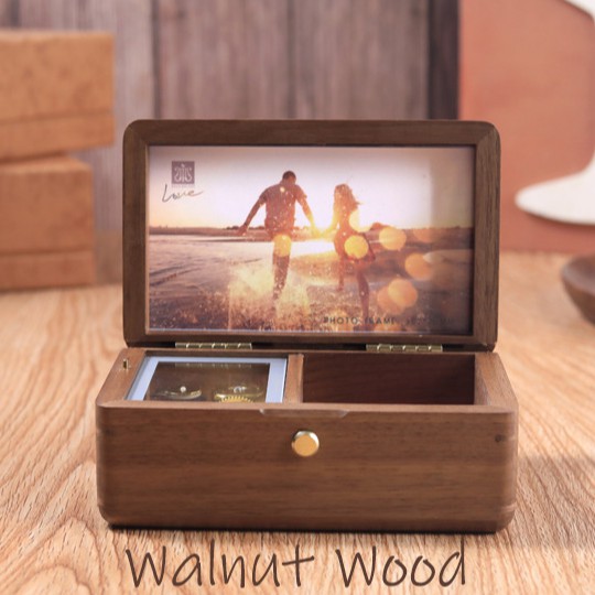 Kotak Musik Foto Frame Music Box Photo Bingkai Kayu Kotak Cincin Perhiasan Hantaran Tunangan