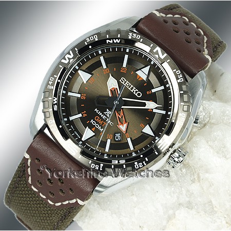 Seiko Prospex SUN061P1 Kinetic GMT Brown Leather | Jam Pria SUN061
