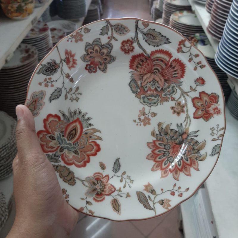 RED FLOWER SALAD PLATE PIRING KERAMIK SANGO MOTIF BUNGA MERAH VINTAGE KLASIK JADUL ANTIK KOLEKSI