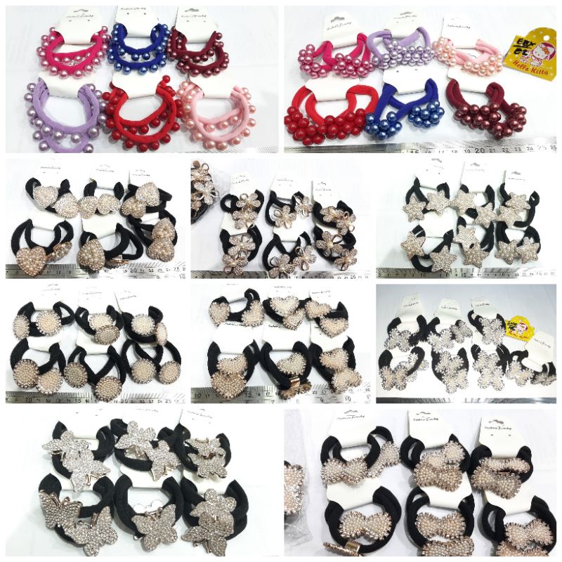 Donat Aksesoris Manik-Manik Permata Mutiara 24pcs Ikat Rambut Grosir