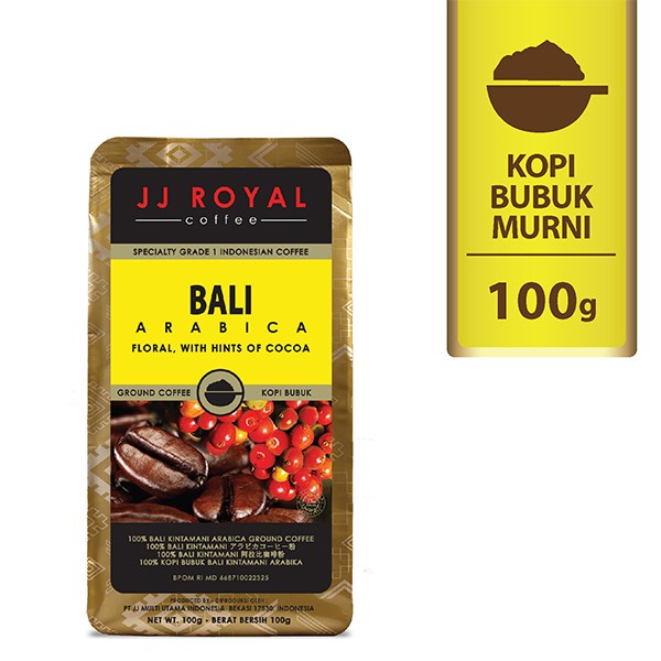 

JJ Cafe Royal Bali Arabica 100gr barcode 8997022842218 Kopi Bubuk Murni BY GULAKU