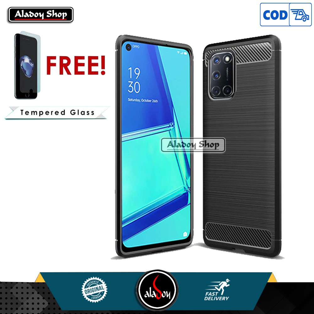 PROMO PAKET Case OPPO A52 2020 Ultra Slim Premium Softcase + Tempered Glass Pelindung Layar HP