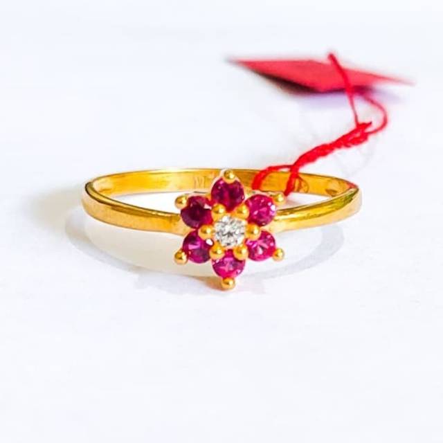 Cincin Flower White Pink Emas asli