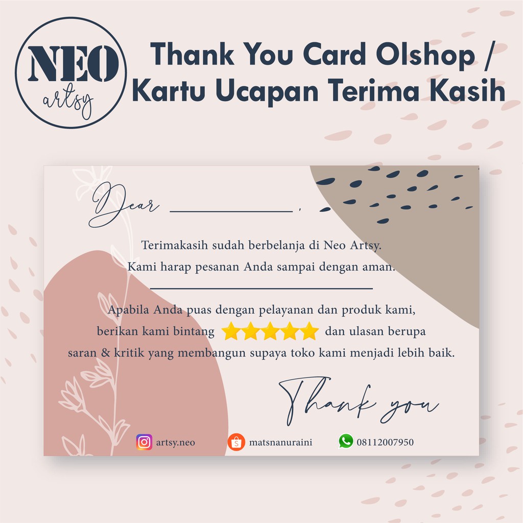 Thank You Card Kartu Hampers Kartu Souvenir Kartu Terima Kasih Part Shopee Indonesia