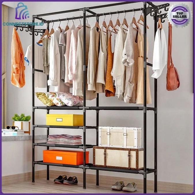 RAK GANTUNGAN BAJU CLOTH HANGER RACK WARDROBE 86X44X174CM - BLACK