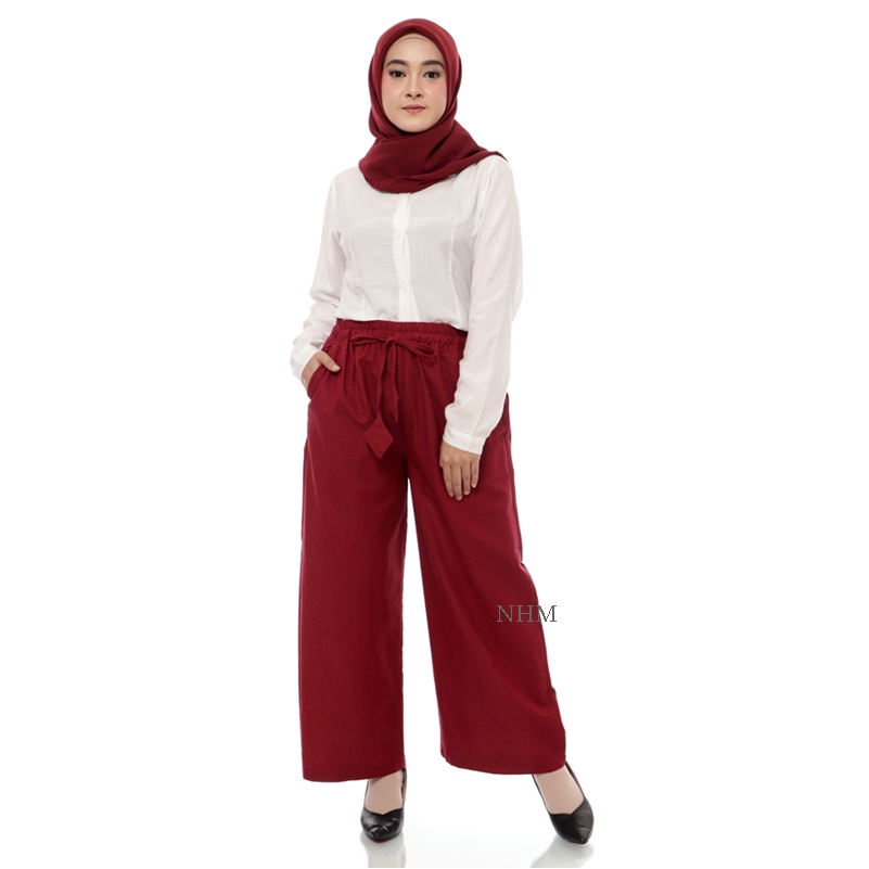 Celana Kulot Coullote Wanita Premium Linen Maron, Celana Panjang Wanita