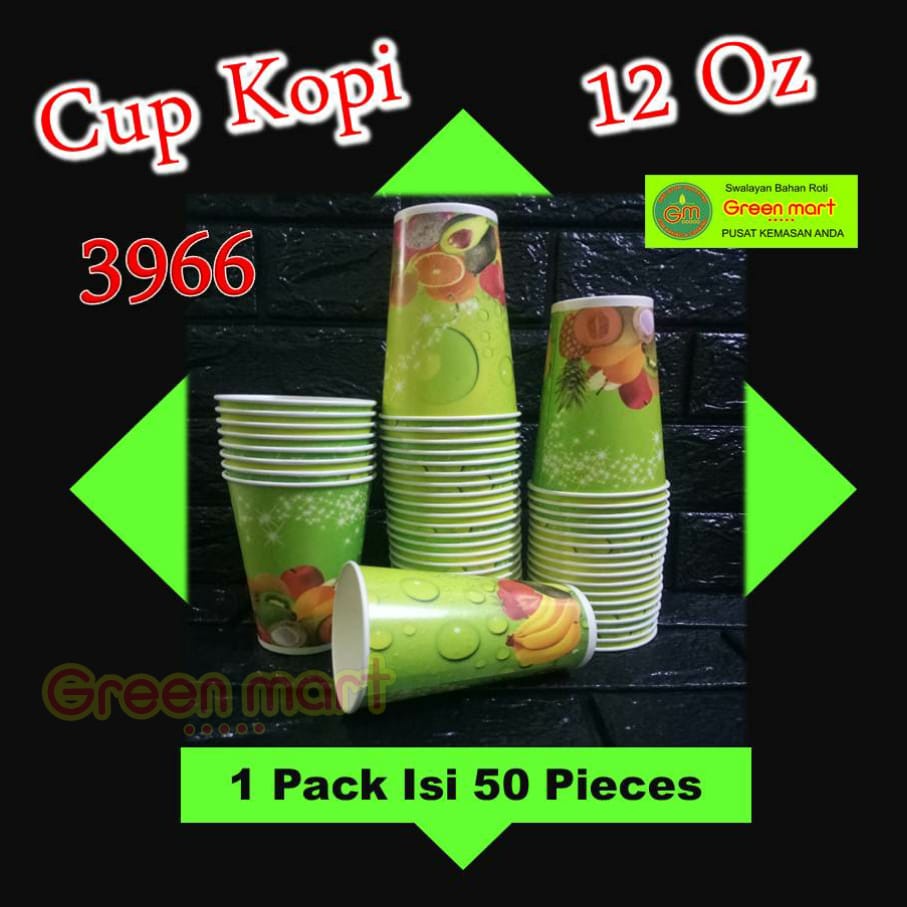 Cup Kopi Cup Kertas Coffee Cup 12 Oz Tanpa Tutup Paper Cup Motif Kopi 1 pack Isi 50 Pieces. 3966