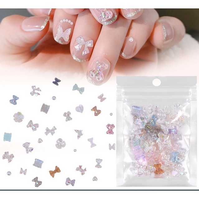 NAIL BOW RESIN 3D BEAR MIX SHAPE HIASAN PITA BERUANG CLEAR HIASAN KUKU NAIL ART TIMBUL READY TO USE HIASAN NAILART CLEAR BENING JELLY