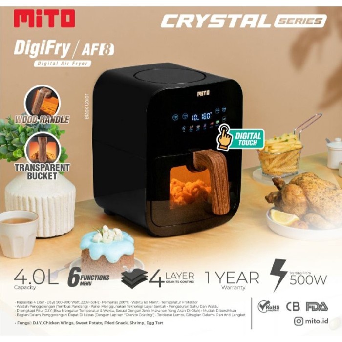 Air Fryer MITO AF8 Crystal Series Transparan Transparent 4 Liter AF 8