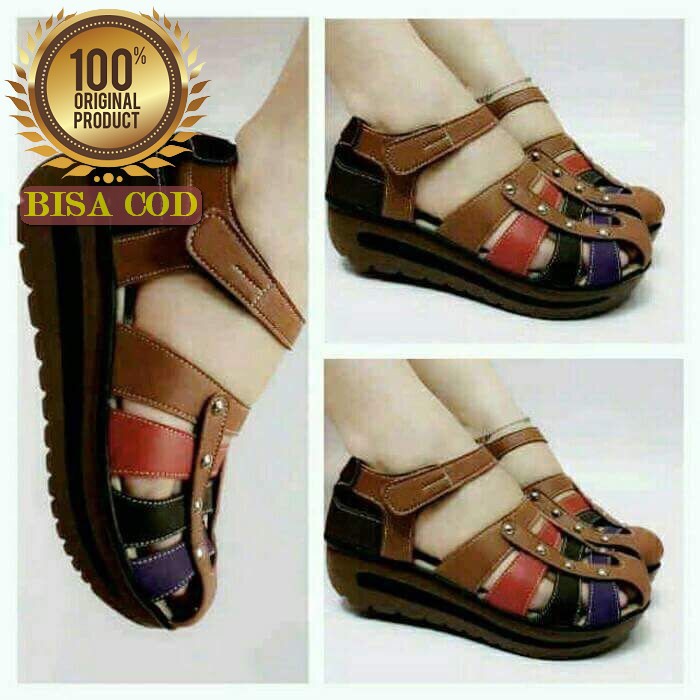 Sandal Sendal Wedges Cantik Kekinian Wanita Remaja Cewek Cewe Kek OD215 Sepatu Sandal Wedges  Sdw22