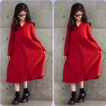 BAJU DRESS TUNIK ANAK ANAK PEREMPUAN TANGGUNG / BAJU FASHION ANAK CEWEK 2021 DRESS V BUTTON ALICE KI