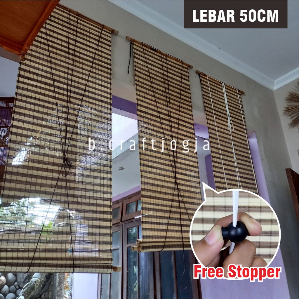 Tirai Bambu Tenun Lidi Gulung Motif Zebra Lebar 50 cm Panjang 180 cm - Kerajinan Tenun Jogja B CRAFT